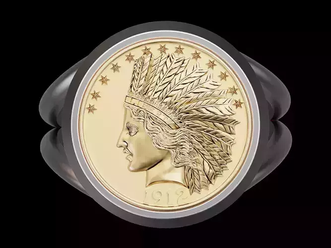 10 dollar Indian American coin Ring GOLD PRINTABLE 3D MODEL