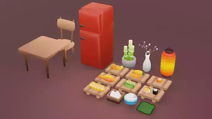 Low Poly Chineese Kitchen Pack