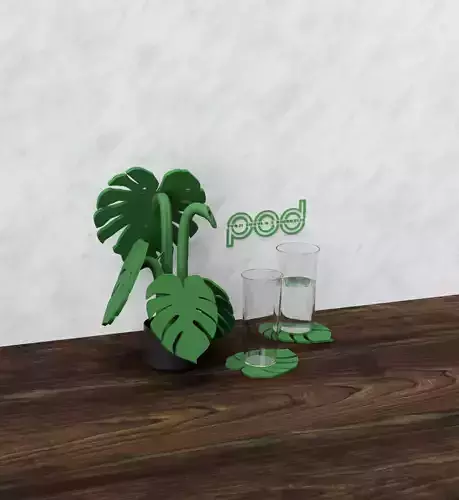 monstera magnetic glass coaster 3D print model