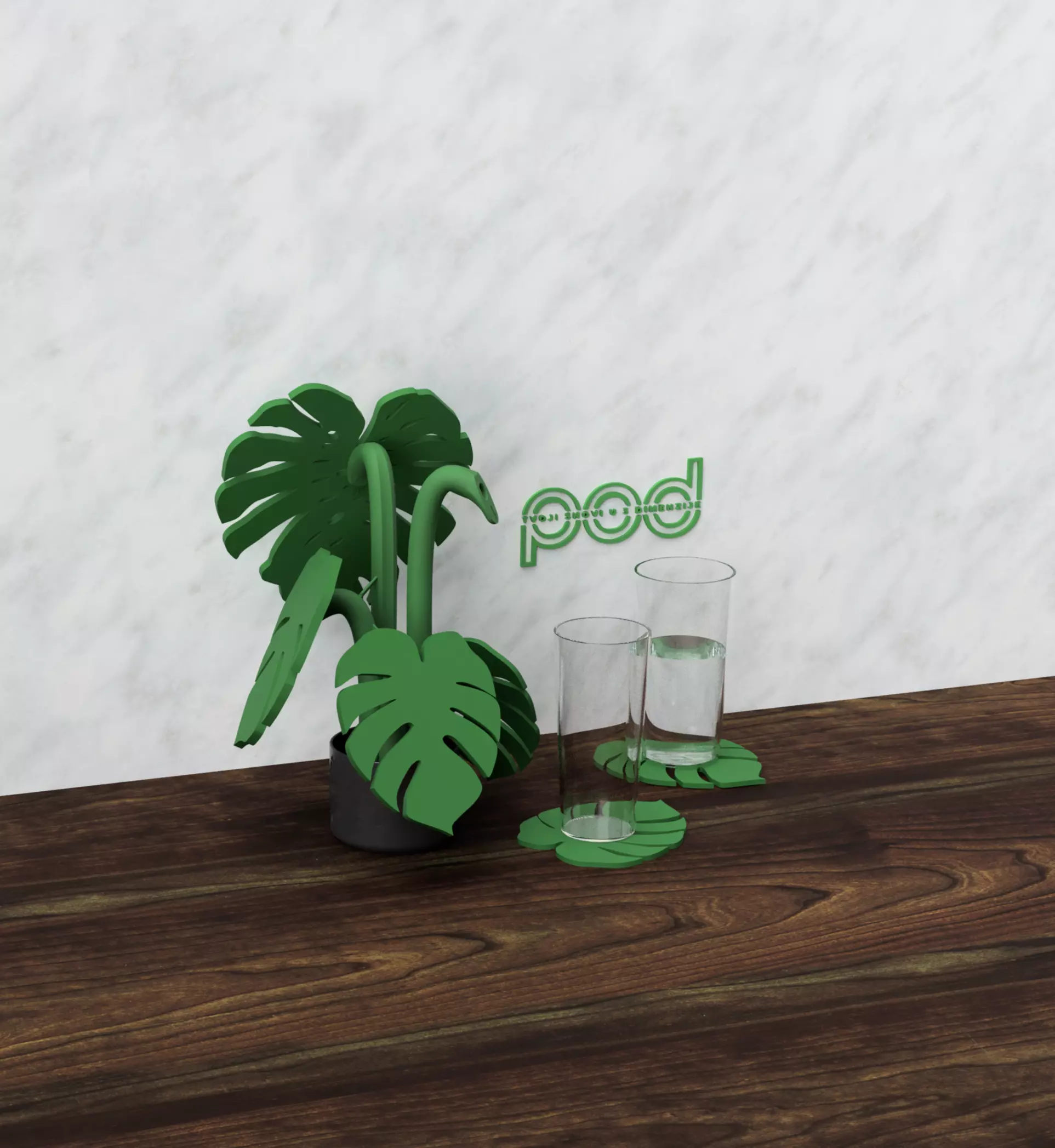 monstera magnetic glass coaster 3D print model_0