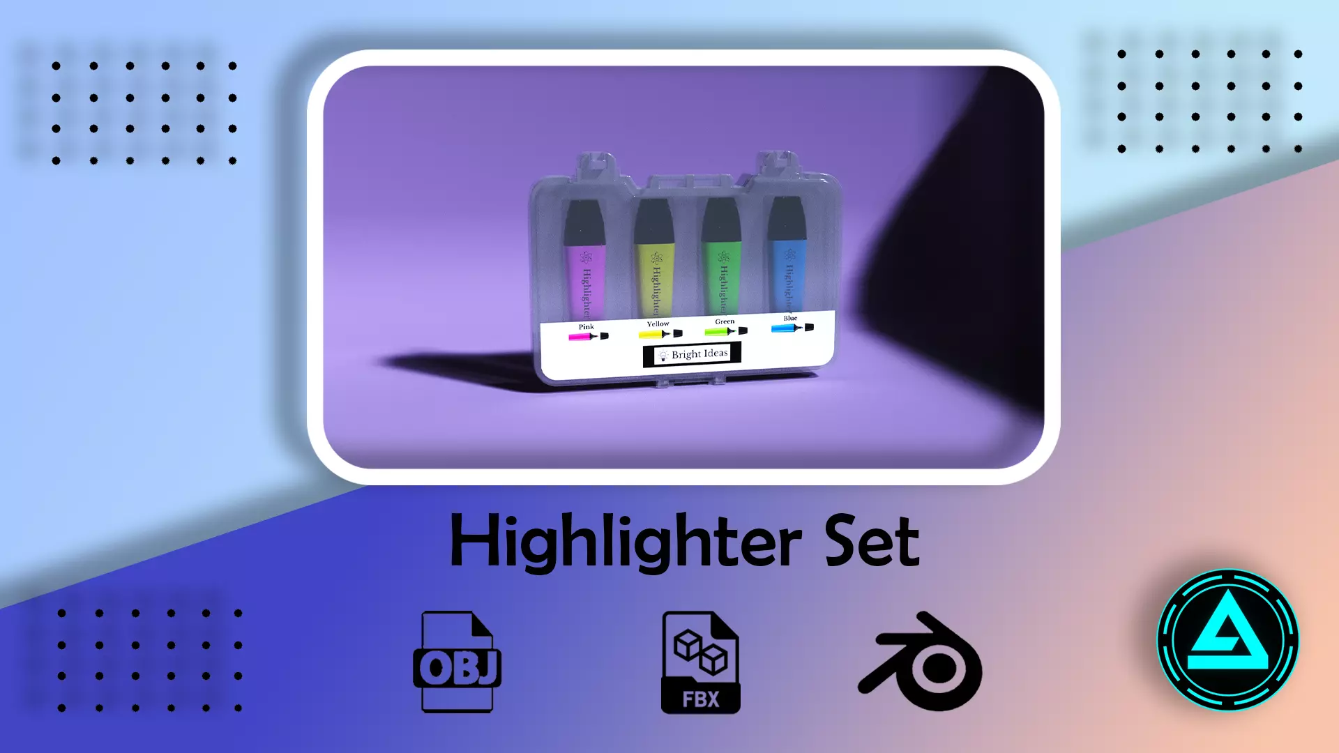Highlighter Set Low-poly 3D model_0