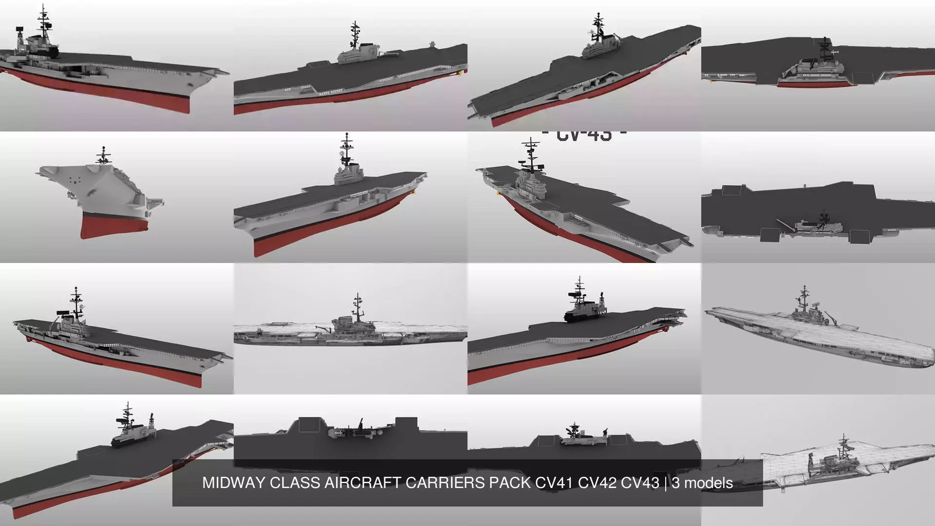  MIDWAY CLASS AIRCRAFT CARRIERS PACK CV41 CV42 CV43 3D Model Collection_1