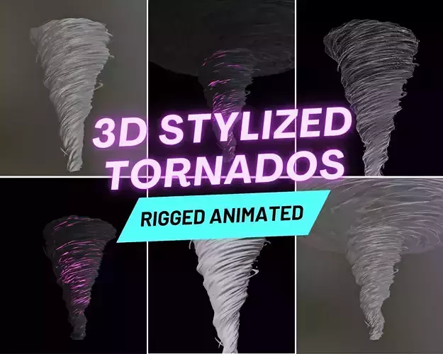 Tornadoes Stylized Animation looping meshes Low-poly 3D model