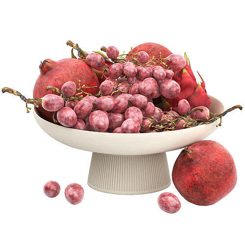 white bowl of fruits 3D model 2