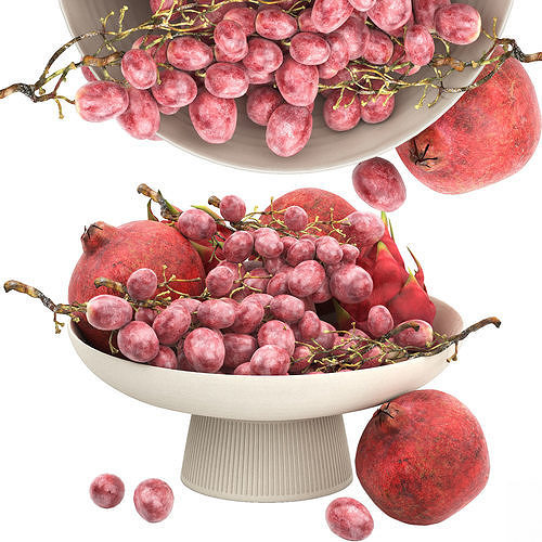 white bowl of fruits 3D model 4