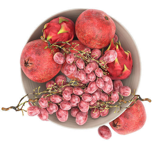 white bowl of fruits 3D model 3