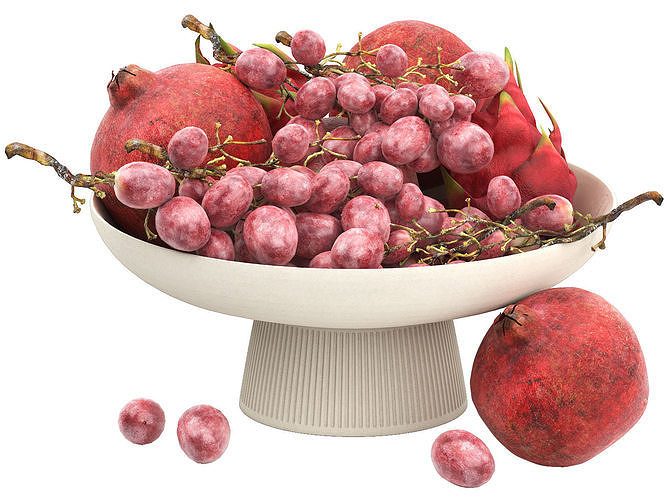 white bowl of fruits 3D model
