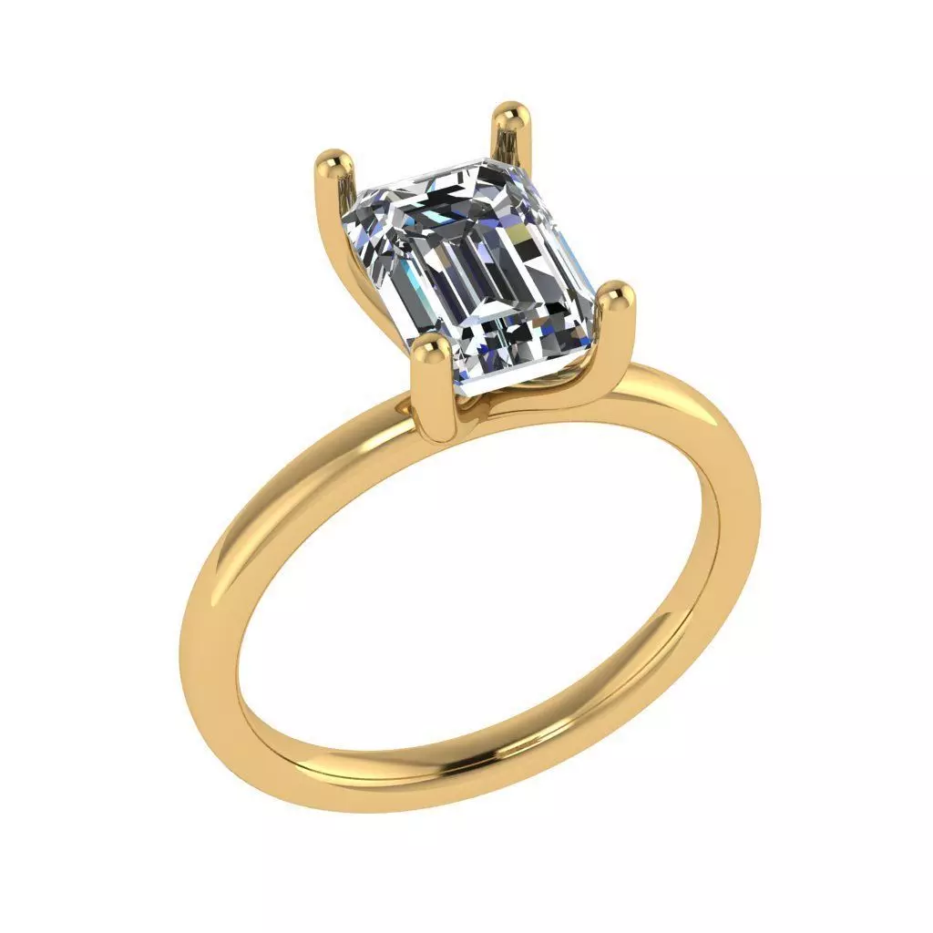 Emerald solitaire diamond ring 3D print model