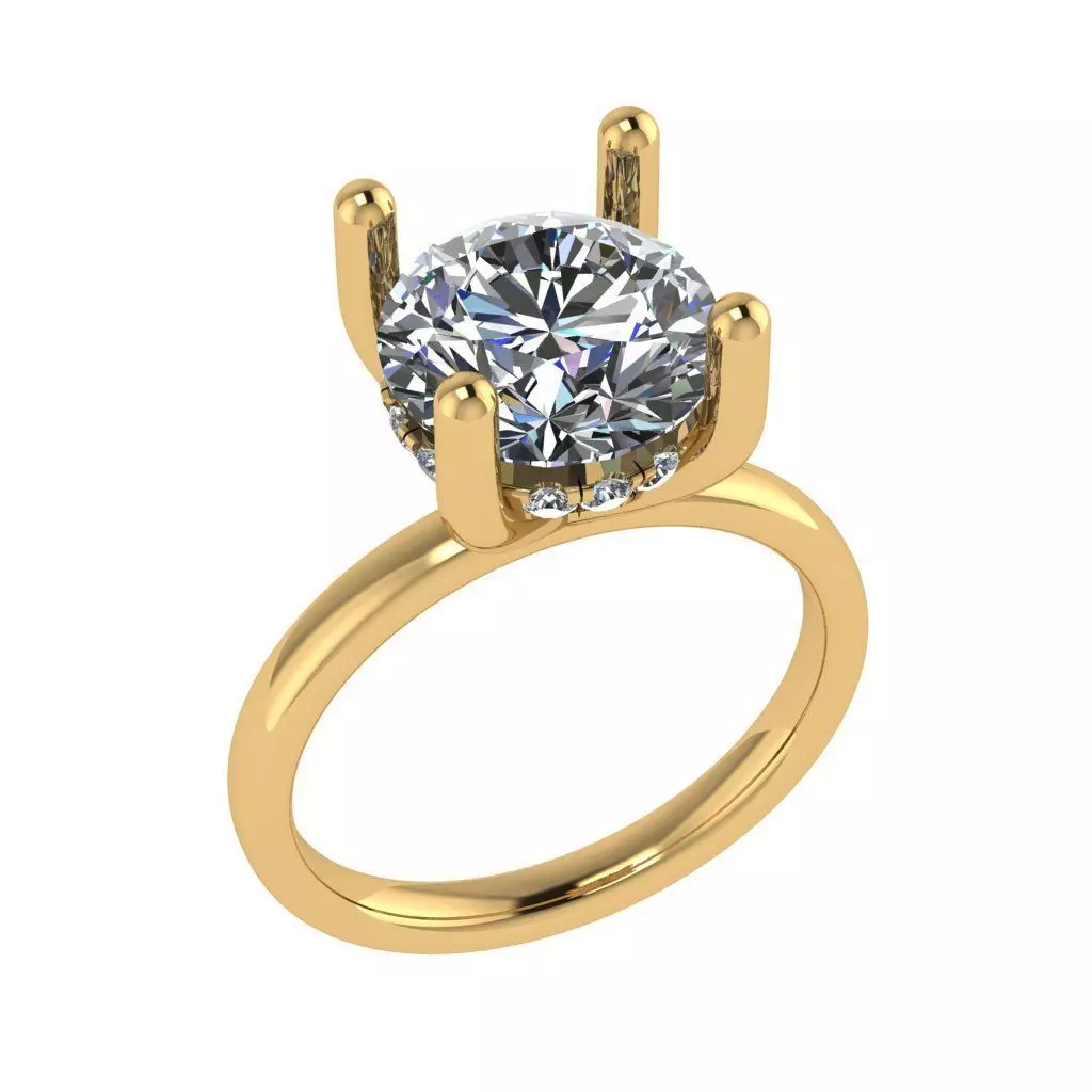 Solitaire hidden halo style diamond ring 3D print model_0
