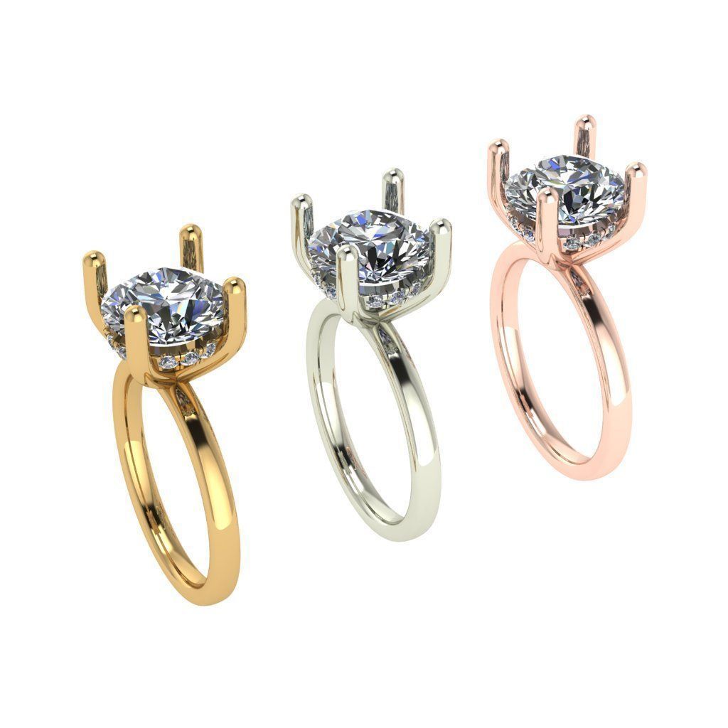 Solitaire hidden halo style diamond ring 3D print model_4