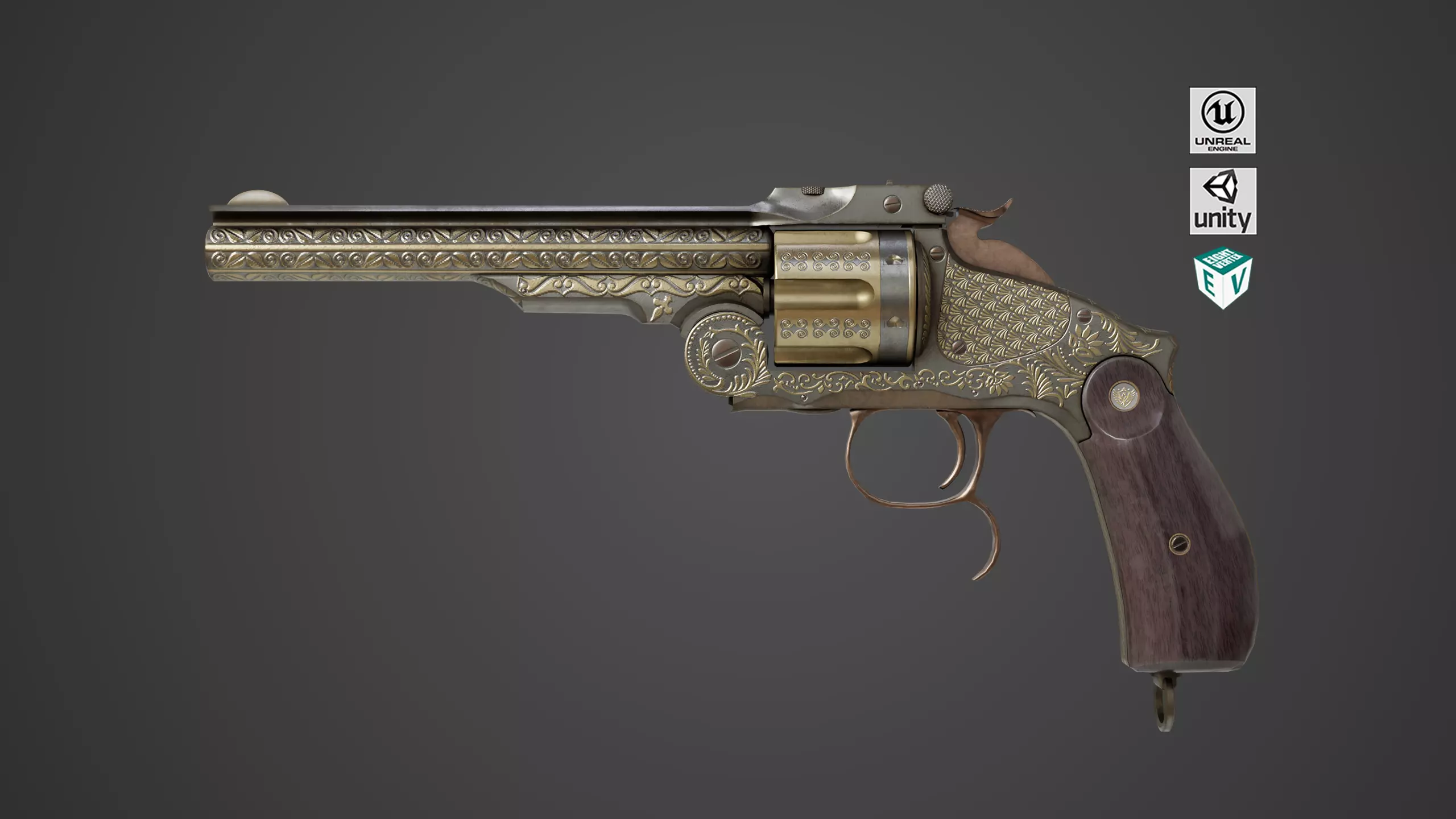 Aesthetic Revolver 02 Generic  All PBR Unity UE Textures Low-poly 3D model_0
