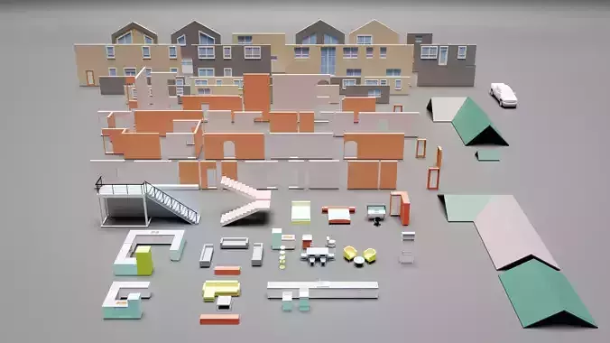 Craftsman Style House Full Scene 3D Model