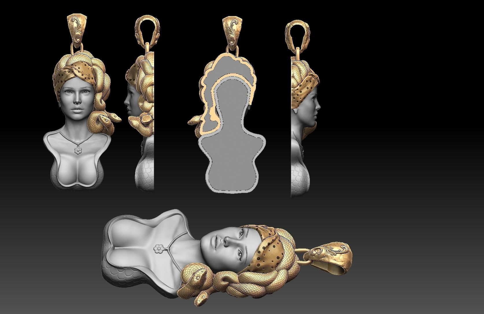 medusa pendant 3D print model  3D print model_6