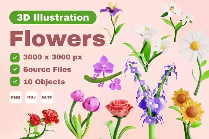 Flowers 3D Icon Set
