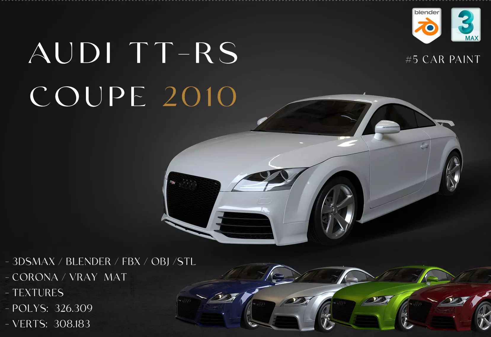 2010 Audi TT RS Coupe Low-poly 3D model_0