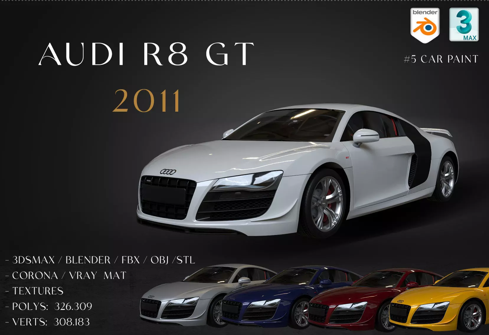2011 Audi R8 GT Low-poly 3D model_0