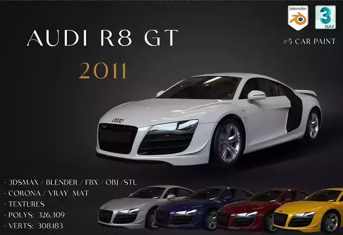 2011 Audi R8 GT Low-poly 3D model