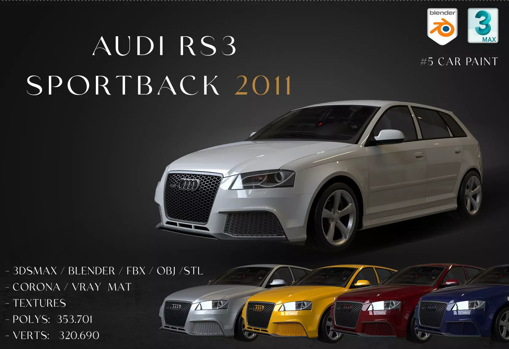 2011 Audi RS3 Sportback Low-poly 3D model_0
