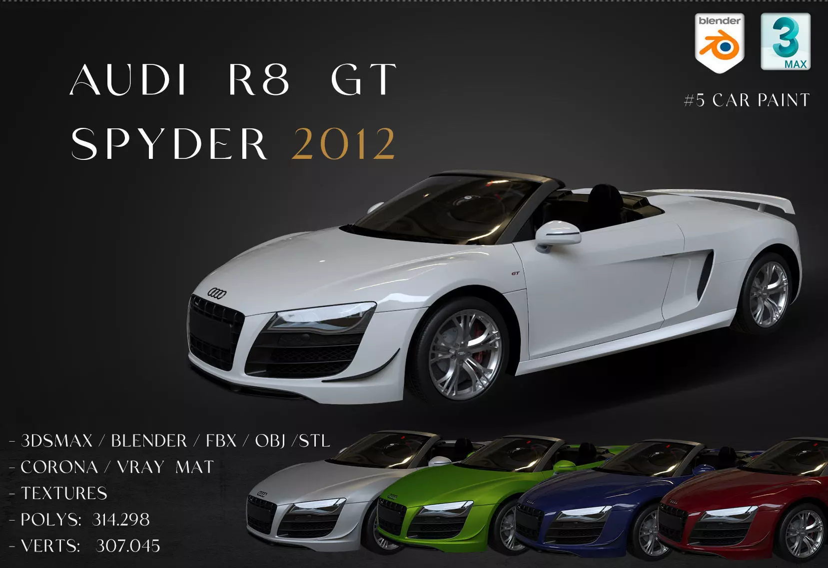 2012  Audi  R8  GT  Spyder Low-poly 3D model_0