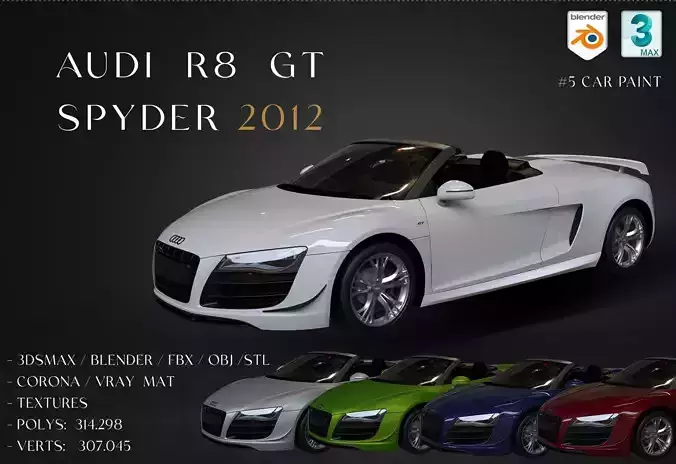 2012  Audi  R8  GT  Spyder Low-poly 3D model