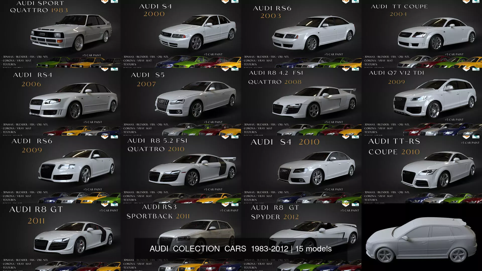 AUDI COLECTION CARS 1983-2012 3D Model Collection_0
