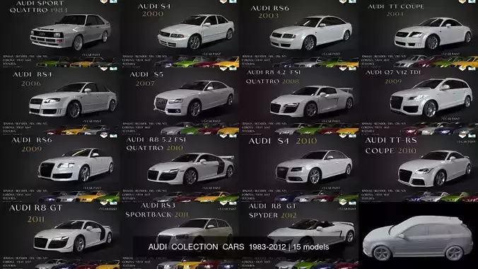 AUDI  COLECTION  CARS  1983-2012 3D Model Collection