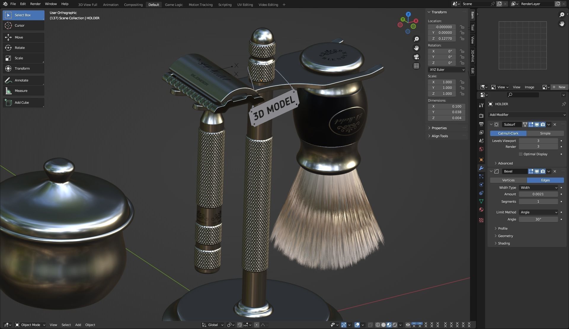Shaving Kit with Metal Handles 3D model_12