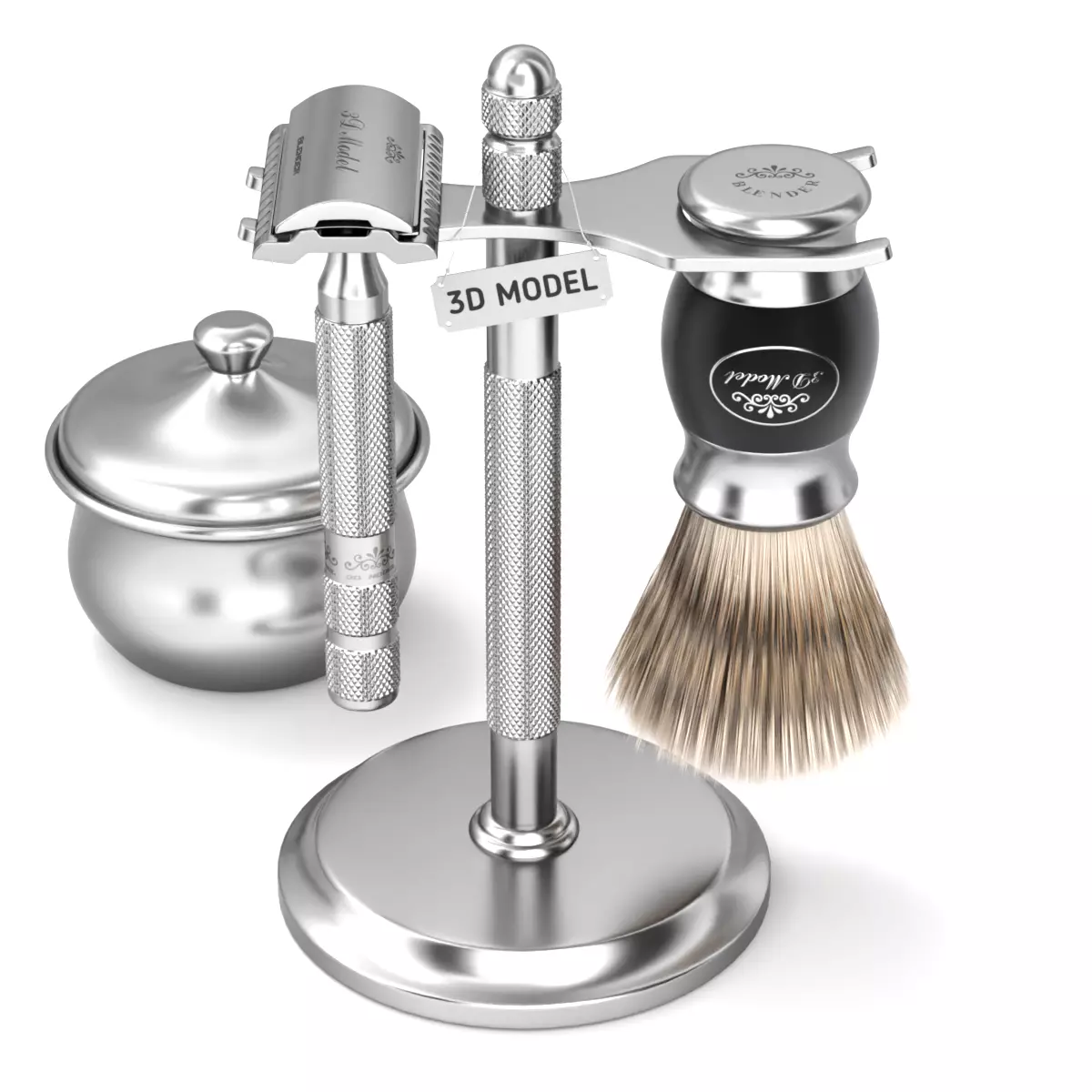 Shaving Kit with Metal Handles 3D model_0