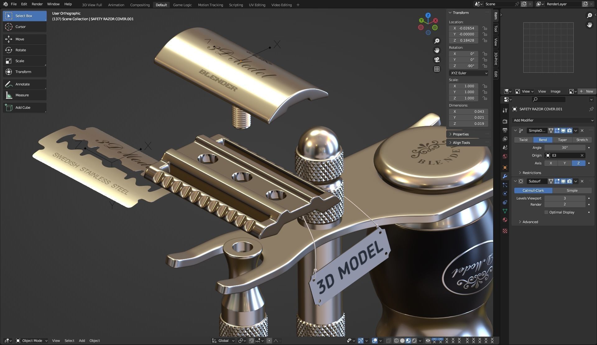 Shaving Kit with Metal Handles 3D model_10