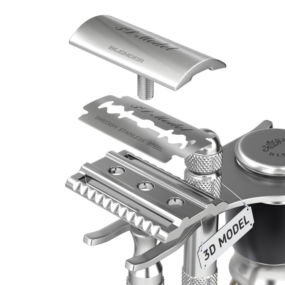 Shaving Kit with Metal Handles 3D model_3