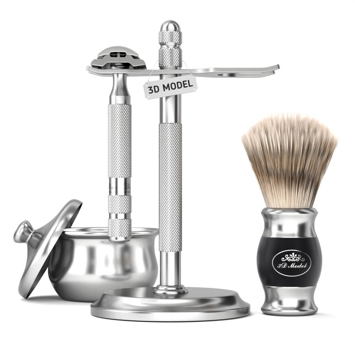 Shaving Kit with Metal Handles 3D model_1