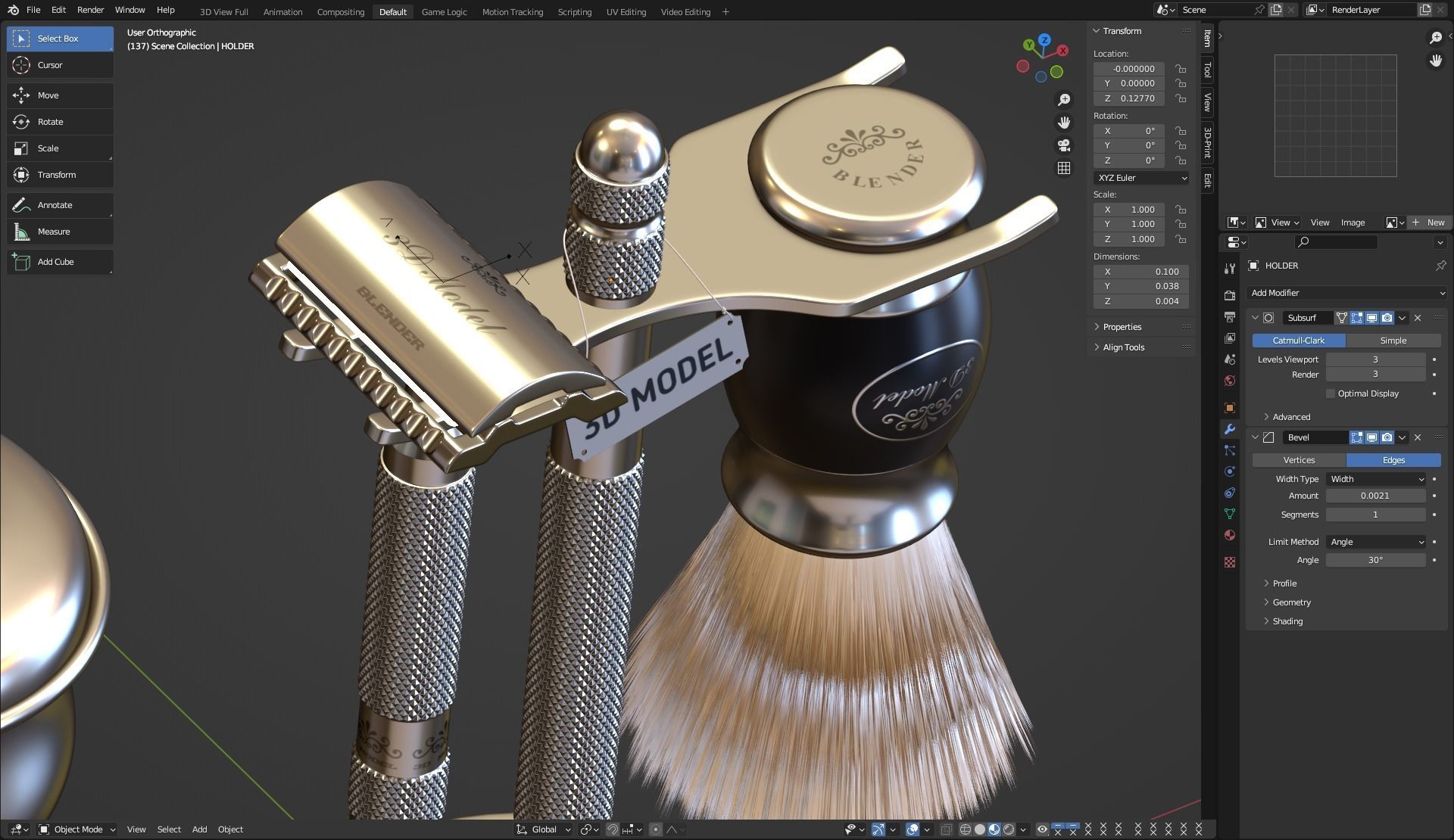 Shaving Kit with Metal Handles 3D model_11