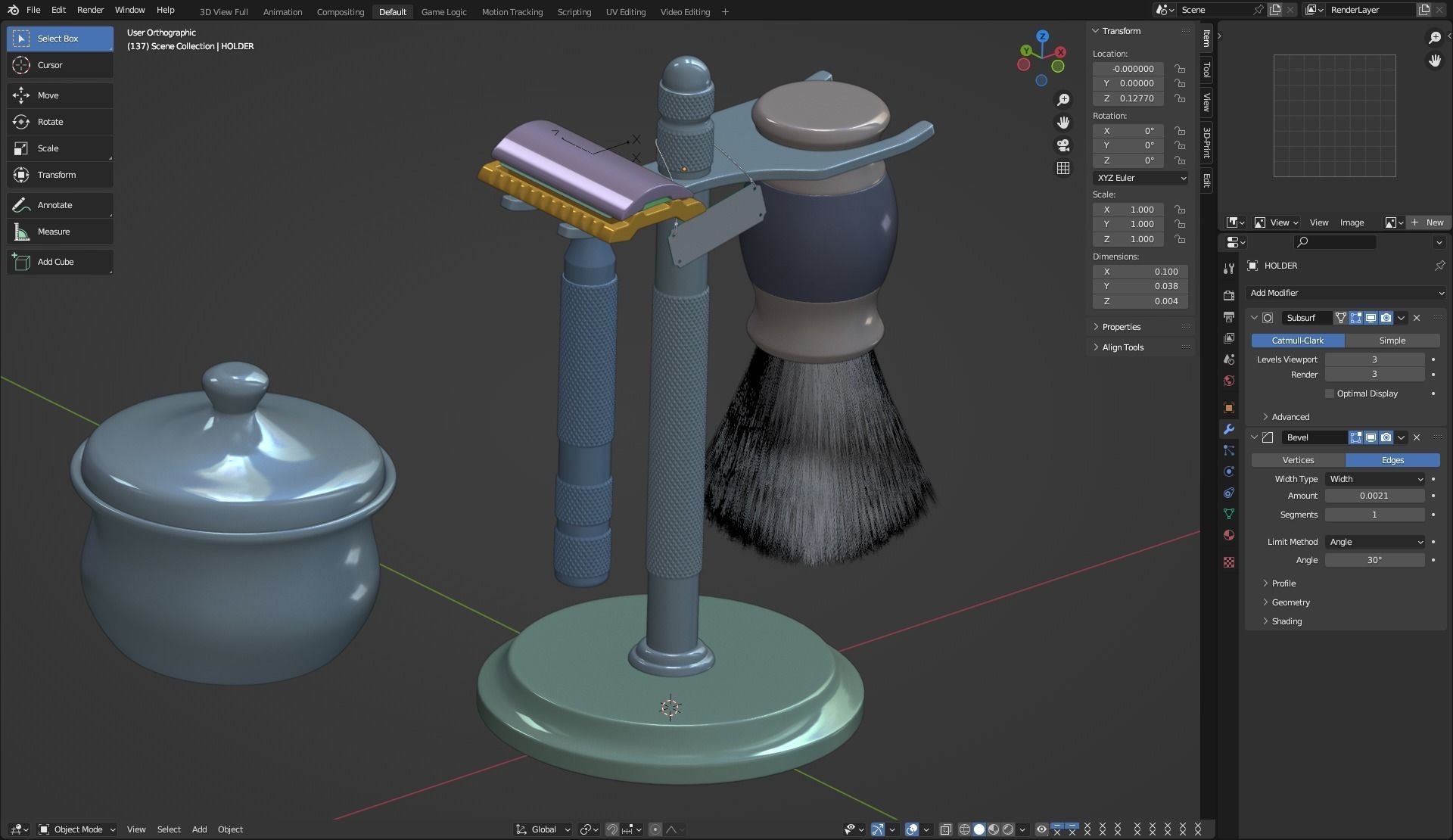 Shaving Kit with Metal Handles 3D model_13