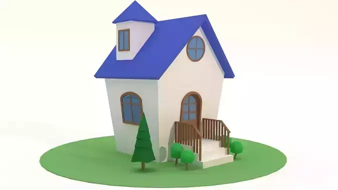 Sweet Cartoon House Low Poly