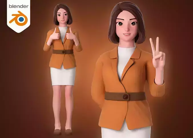 Woman in Brown Formal Dress - Rigged