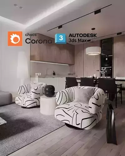 Corona Render Interior Scene Modern Apartment Beige 3D model 