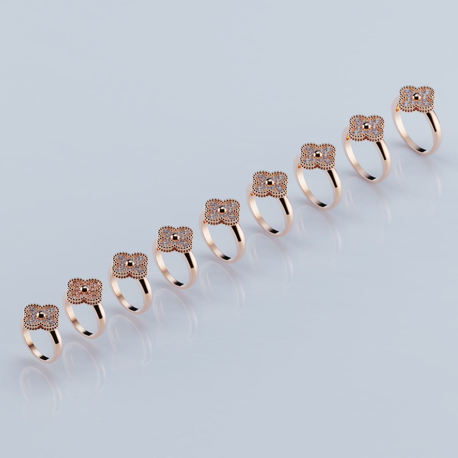 Rings Collection All Sizes Perlee Alhambra 01 3D print model_7