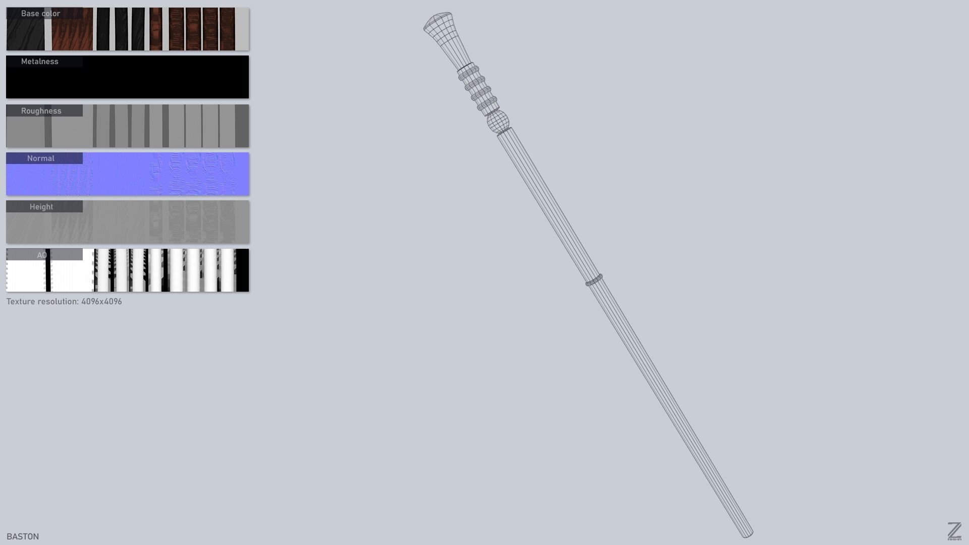 Baston Low-poly 3D model_3