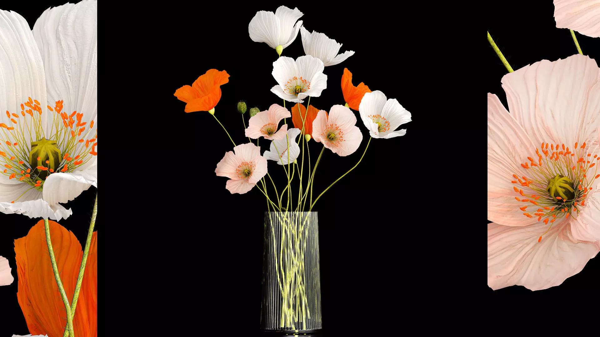 Bouquet Of Wildflowers In A Glass Vase With Poppy 403 3D model