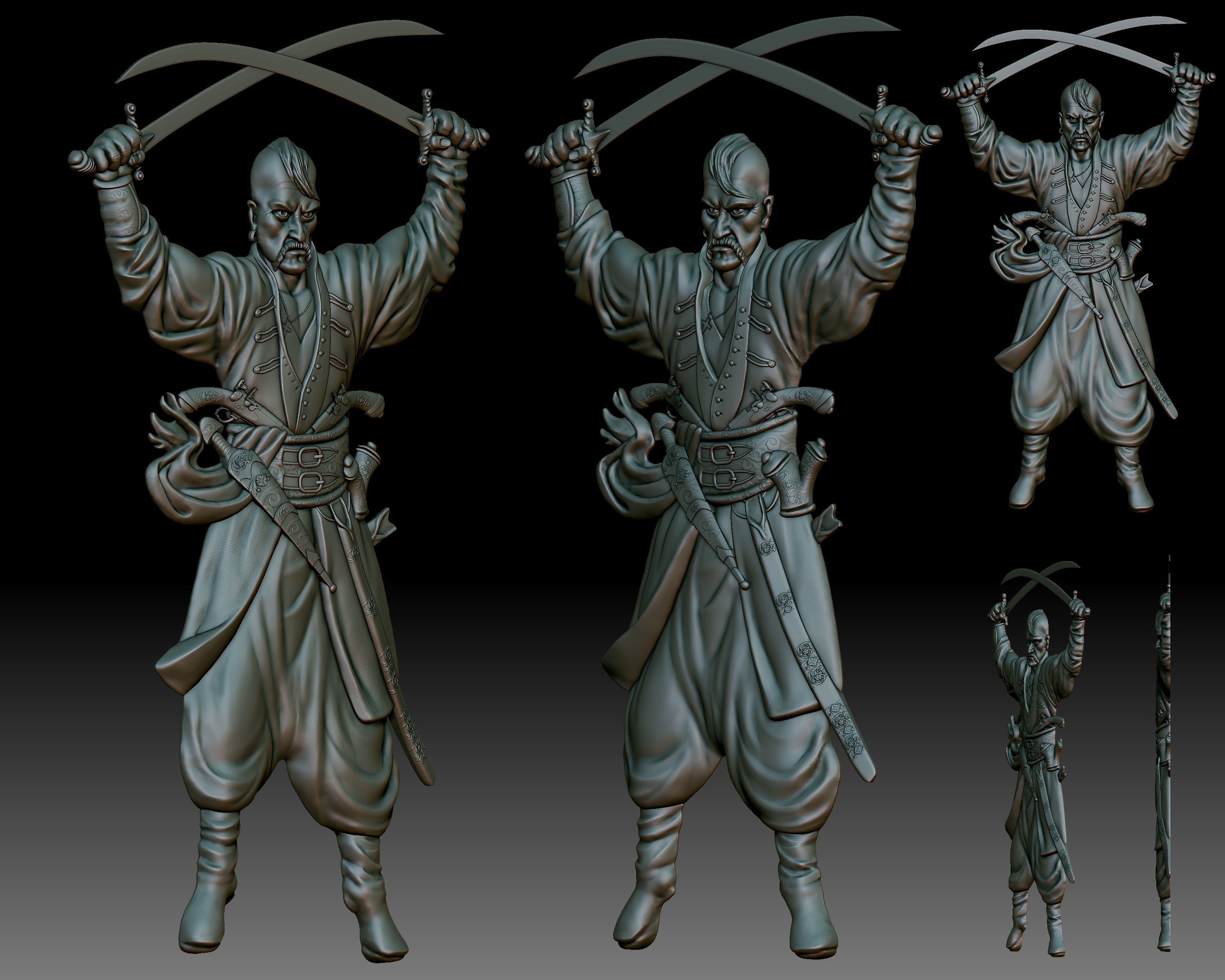 Cossack Ukrainian warrior bas-relief 3D print model_3