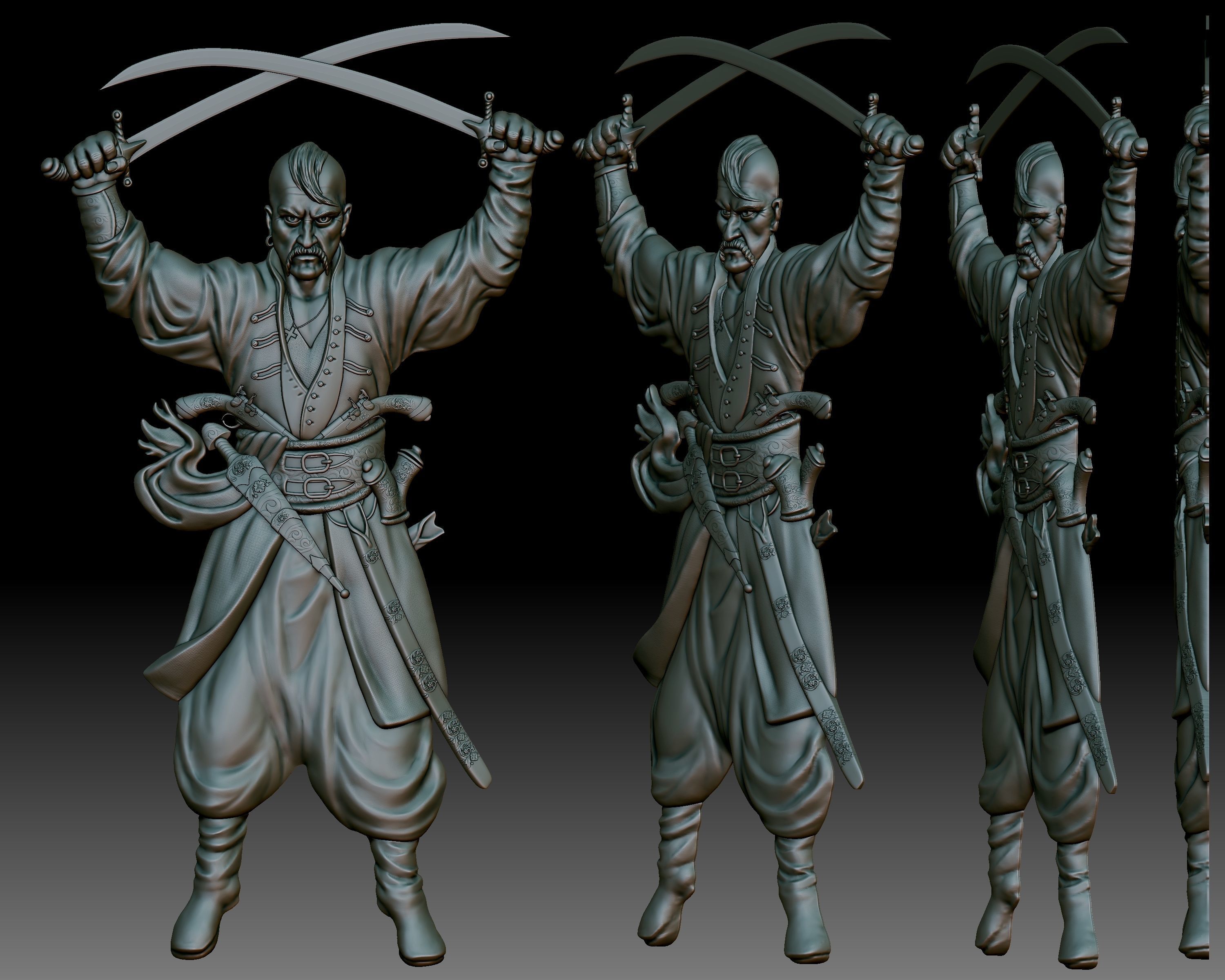 Cossack Ukrainian warrior bas-relief 3D print model_1