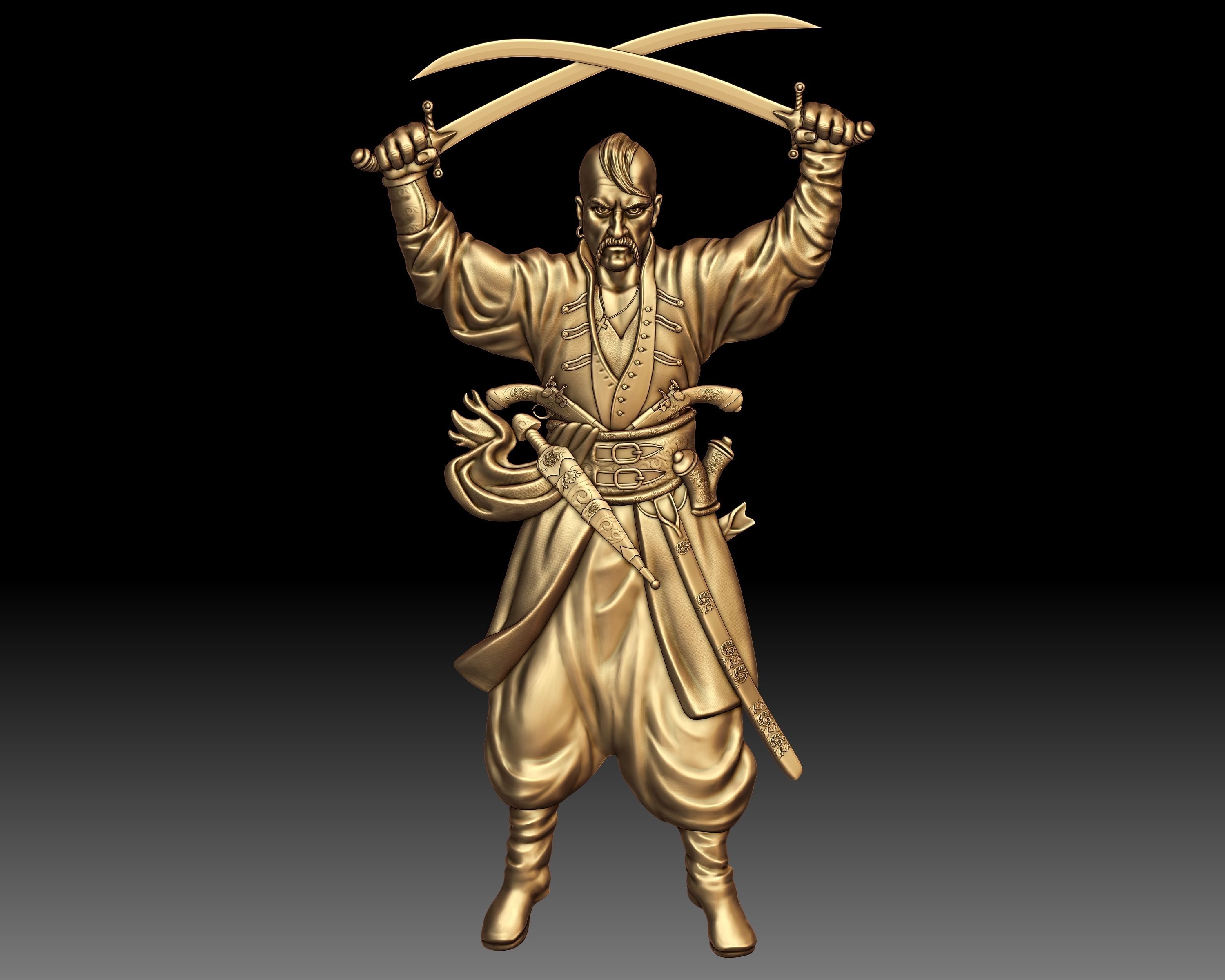 Cossack Ukrainian warrior bas-relief 3D print model_2