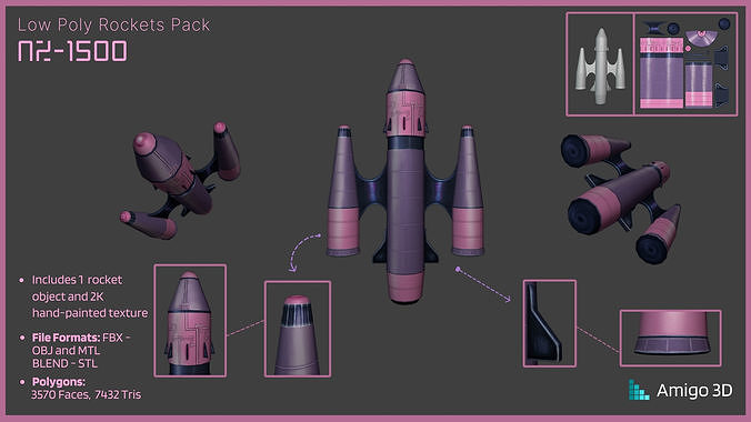 Low Poly SpaceCrafts Pack - NZ - 1500 Low-poly 3D model