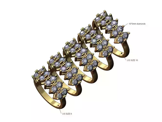 Diamond marquise prong plate ring US sizes 6to10