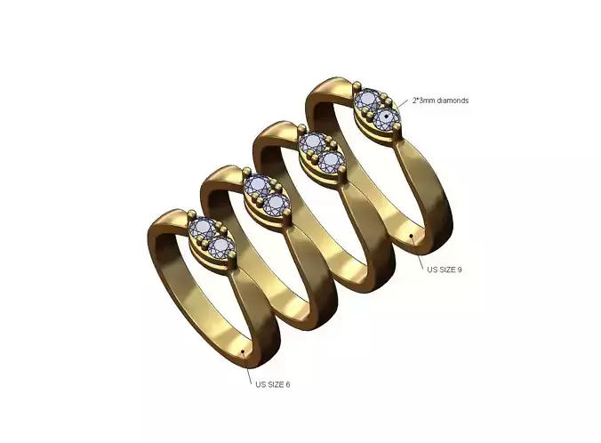 Simple marquise diamond prong plate ring US sizes 6to9 3D print model