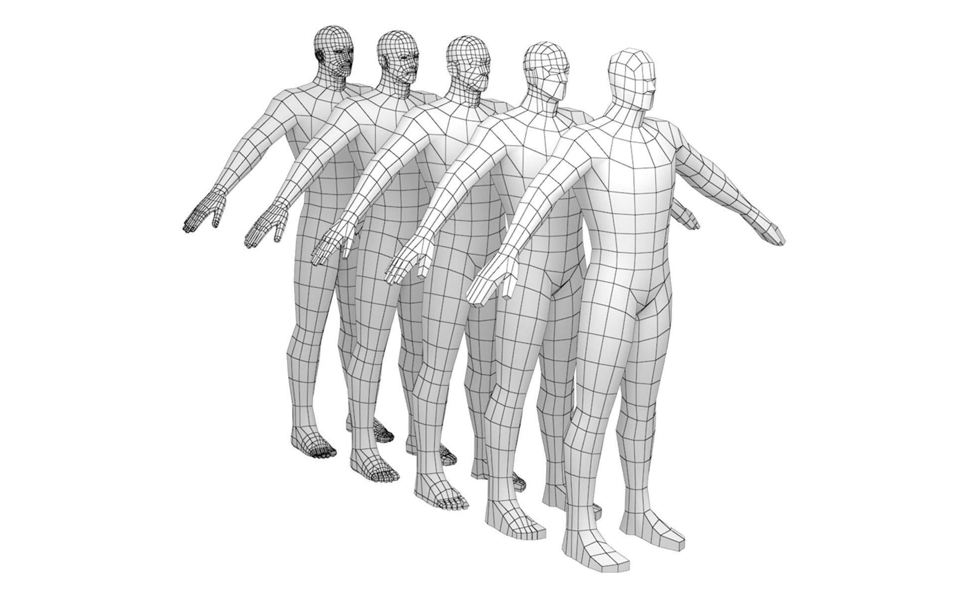 Hero Male in A-Pose in 5 Topologies 3D model_1