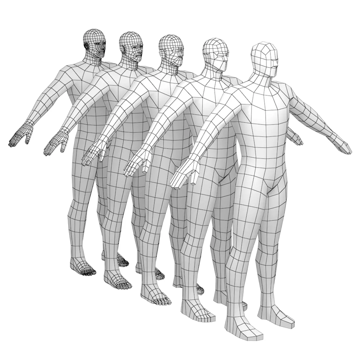 Hero Male in A-Pose in 5 Topologies 3D model_0