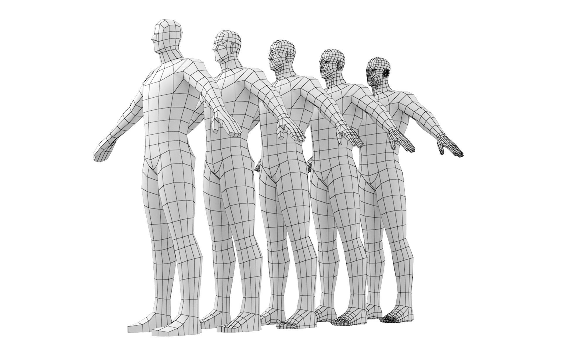 Hero Male in A-Pose in 5 Topologies 3D model_3