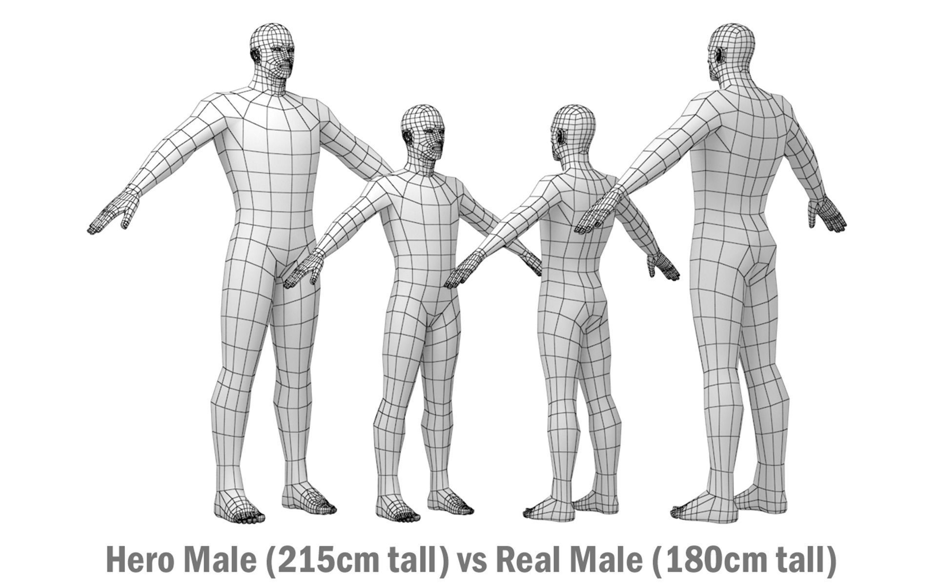 Hero Male in A-Pose in 5 Topologies 3D model_8