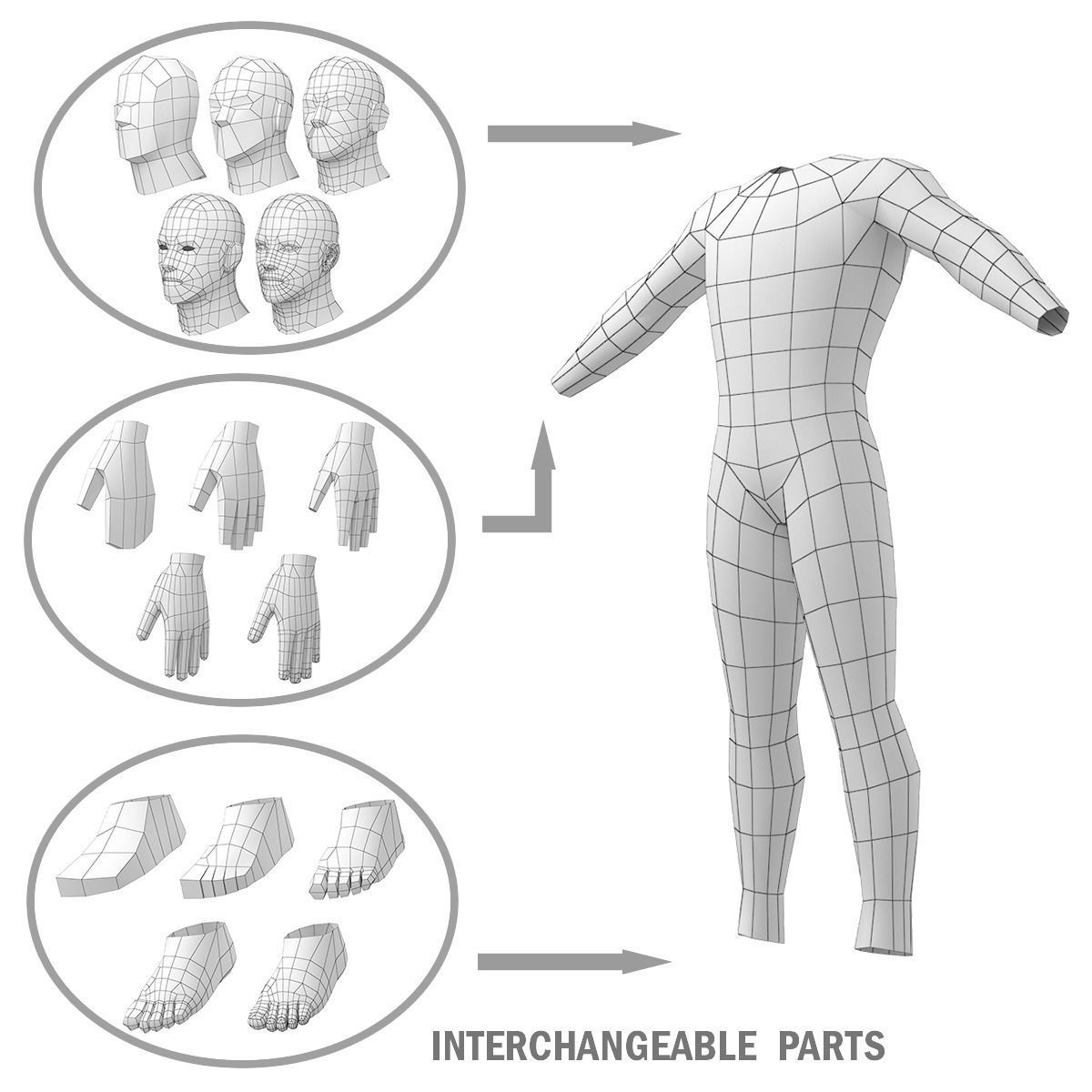 Hero Male in A-Pose in 5 Topologies 3D model_12